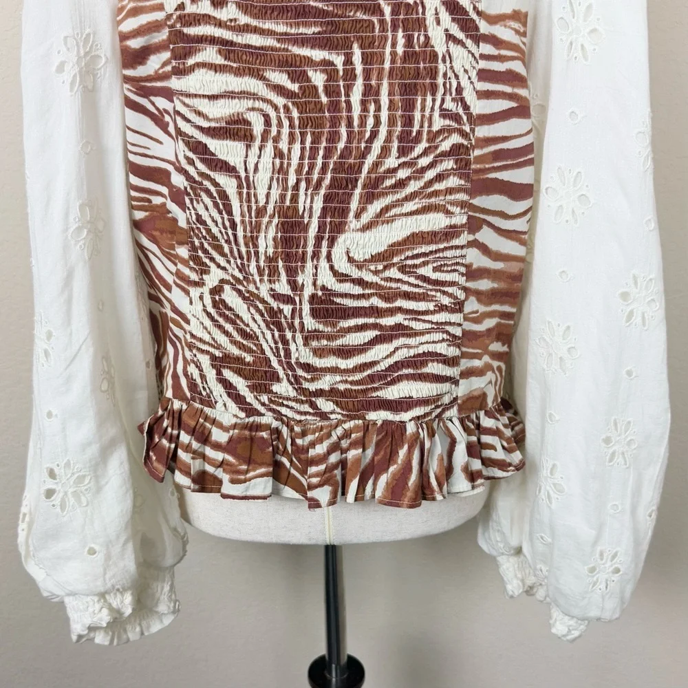 Anthropologie‎ Love The Label Smocked Puff-Sleeve Blouse